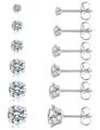 6 Pairs Stud Earrings Set, Hypoallergenic Cubic Zirconia 316L Earrings Stainless Steel CZ Earrings 3-8mm (Steel color) by Wssxc