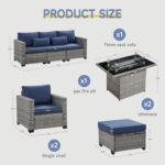 6 Pieces Outdoor Patio Furniture Sets with Furniture Cover, PE Rattan Wicker Patio Conversation Set with 60000 BTU Outdoor Propane Fire Pit Table (Royal Blue, Fire Pit Table) by wudipatio