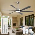 60″ Smart Outdoor Ceiling Fan with Light – Modern Gray Wood Blades, Quiet DC Motor, High CFM, Compatible with Alexa, Google Home & Smart App, Damp Rated for Covered Patio,… by ShreeFindee