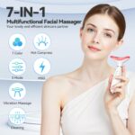 7 Color Neck Face Massager Tool, Facial Massager for Skin Care at Home, Face Sculpting Tool with Thermals, Vibration (White) by NUAKENE
