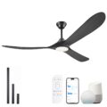 70 Inch Smart Ceiling Fan with Light, 3 Wood Blade Large Black Ceiling Fan with Light, Quiet Reversible DC Motor Ceiling Fan with Remote/Tuya App, Compatible with Alexa Google… by ShreeFindee
