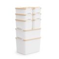8 Packs Plastic Storage Bins with Lids Storage Organizing Containers Decorative Storage Boxes with Lids for Shelves Closet Desktop Playroom Classroom Office Drawers,White by FITYE-KY