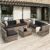 8 Pieces Outdoor Wicker Rattan Patio Furniture Sectional Set, Glass Top Table with Hidden Storage, 7 Sofa Sections, Oversized Cushions, Natural Color Rattan with Black Cushion by KROFEM