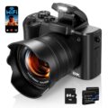 8K Digital Camera for Photography, 88MP Autofocus WiFi Vlogging Camera for YouTube Video with Front and Rear Lens, Flash, Touch Screen, Lens Hood, 64GB Card, 2 Batteries(Black) by Fulealfly