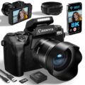 8K Digital Cameras for Photography, WiFi 64MP Vlogging Camera for YouTube, 4″ Touch Screen Professional Camera with Dual Lens, Auto Focu, 16X Digital Zoom, 3000mAh Batteries,… by FARCODLE