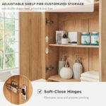 ACCOHOHO Modern Over The Toilet Storage Cabinet with Adjustable Shelf & Handle-Less Double Doors, 67 Inch Tall Wooden Bathroom Cabinet, Natural Oak by ACCOHOHO