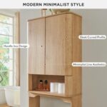 ACCOHOHO Modern Over The Toilet Storage Cabinet with Adjustable Shelf & Handle-Less Double Doors, 67 Inch Tall Wooden Bathroom Cabinet, Natural Oak by ACCOHOHO