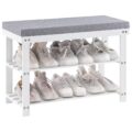 Apicizon 3-Tier Shoe Rack for Entryway, Bamboo Shoe Bench with Cushion Padded Seat, Small Shoe Organizer with Storage for Indoor Entrance Hallway Bedroom Living Room, White by Apicizon