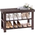Apicizon Bamboo Shoe Rack for Entryway, 3-Tier Shoe Rack Bench for Front Indoor Entrance, Small Shoe Organizer with Storage, Dark Brown by Apicizon