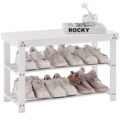 Apicizon Bamboo Shoe Rack for Entryway, 3-Tier Shoe Rack Bench for Front Indoor Entrance, Small Shoe Organizer with Storage, White by Apicizon