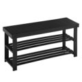 Apicizon Bamboo Shoe Rack for Entryway, 3-Tier Shoe Rack Bench for Front Indoor Entrance, Small Shoe Organizer with Storage, 35.4 Inches, Black by Apicizon