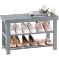Apicizon Bamboo Shoe Storage Bench for Living Room, Entryway Storage Premium Shoe Organizer or Entryway Bench, Grey by Apicizon