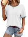 ATHMILE Womens Short Sleeve Tops Striped Color Block T Shirts Summer Crewneck Loose Casual Tee 2025 by ATHMILE