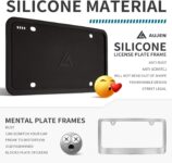 Aujen Silicone License Plate Frames Black, 2 Pack Car License Plate Frame, Universal US Black License Plate Holders Brackets Rust-Proof, Weather & Rattle-Proof, Car Accessories by Aujen