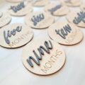 Baby Monthly Milestone Markers Disc, Wooden 3D Milestone Cards for Photos, Baby Announcement Sign,Slate Blue, 1-12 Months, 4 Inches in Size. by eoscasely