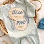 Baby Monthly Milestone Markers Disc, Wooden 3D Milestone Cards for Photos, Baby Announcement Sign,Slate Blue, 1-12 Months, 4 Inches in Size. by eoscasely