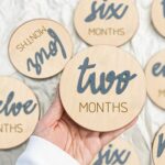 Baby Monthly Milestone Markers Disc, Wooden 3D Milestone Cards for Photos, Baby Announcement Sign,Slate Blue, 1-12 Months, 4 Inches in Size. by eoscasely