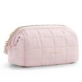BAGSMART Makeup Bag Travel Toiletry Bag, Puffy Padded Make Up Bags for Women Makeup Organizer Case, Wide-open Pouch Purse Travel Essentials Toiletries Accessories Brushes, Pink by BAGSMART