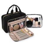 BAGSMART Toiletry Bag Hanging Travel Makeup Organizer with TSA Approved Transparent Cosmetic Bag Makeup Bag for Full Sized Toiletries, Medium-Black by BAGSMART