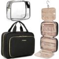 BAGSMART Toiletry Bag Hanging Travel Makeup Organizer with TSA Approved Transparent Cosmetic Bag Makeup Bag for Full Sized Toiletries, Medium-Black by BAGSMART