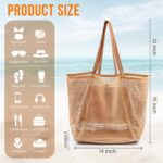 Beach Bags for Women, Summer Travel Mesh Tote Bag with Large Inner Pocket, Sandproof Woven Shoulder Handbag by HOHOM