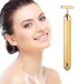 Beauty Bar 24k Golden Pulse Facial Massager, T-Shape Electric Sign Face Massage Tools for Sensitive Skin Face Pull Tight Firming Lift by DANGSHAN