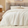 BEDELITE Fleece Queen Comforter Set -Super Soft & Warm Fluffy Cream White Bedding, Luxury Fuzzy Heavy Bed Set for Winter with 2 Pillow Cases by BEDELITE