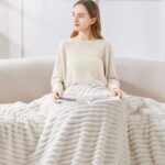 BEDELITE Fleece Throw Blanket for Couch - 300GSM Soft & Warm Fluffy Cream White Blanket, Decorative and Giftable Striped Blankets for Women, Men, 50"x60" by BEDELITE