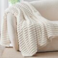 BEDELITE Fleece Throw Blanket for Couch – 300GSM Soft & Warm Fluffy Cream White Blanket, Decorative and Giftable Striped Blankets for Women, Men, 50″x60″ by BEDELITE
