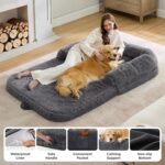 Bedsure Foldable Human Dog Bed - 2 in 1 Flexible Giant Human Dog Bed for Adult People with Supportive Bolster Egg Foam, Waterproof Liner, Calming Fluffy Faux Fur Orthopedic Big... by Bedsure