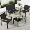 Best Choice Products 4-Piece Outdoor Textilene Patio Conversation Set, Backyard Furniture w/Loveseat, Coffee Table, Steel Frame – Black/Black by Best Choice Products