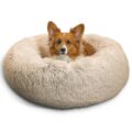 Best Friends by Sheri Original Calming Donut Dog and Cat Bed, Shag Faux Fur, Taupe, (30in x 30in) – Anxiety Relief for Pets Up to 45 lbs by Best Friends by Sheri