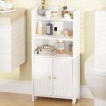 BEWISHOME Bathroom Storage Cabinet, Small Floor Cabinet, Toilet Paper Cabinets with 2 Doors and Shelves, Bathroom Organizers and Storage for Small Spaces, White 7.9″ D x 14.6″ W… by BEWISHOME