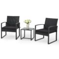 Bezseller 3 Pieces Patio Furniture Set, Outdoor Rattan Bistro Set with Coffee Table, Durable Steel Frame with Strapped Cushions for Garden, Balcony, Poolside, Backyard by Bezseller