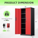 Bonusall 72" Metal Garage Storage Cabinet, 2 Locking Doors & 4 Adjustable Shelves Tall Storage, Heavy Duty Steel Tool Cabinet for Home, Office, Warehouse, School (Black Red) by Bonusall