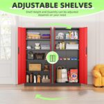 Bonusall 72" Metal Garage Storage Cabinet, 2 Locking Doors & 4 Adjustable Shelves Tall Storage, Heavy Duty Steel Tool Cabinet for Home, Office, Warehouse, School (Black Red) by Bonusall