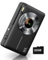 CAMKORY Small Digital 44MP Point and Shoot Compact Camera with 32GB SD Card, Two Batteries, Lanyard, FHD 1080P, 16X Zoom for Kids Boys Girls, Black by CAMKORY