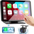 Carplay Screen for Car, 7″ HD Wireless Portable Car Play Touchscreen Stereo with Android Auto Mirror Link/Backup Camera/GPS Navigation/Satellite Radio for All Vehicles by Kiswuren