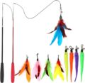 Cat Feather Toy, Retractable Cat Toys Wand 2 Wands & 9 Assorted Teaser Refills, Interactive Feather Teaser Wand Toy Bell Kitten Cat Having Fun Exerciser Playing by MeoHui