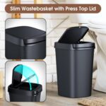 CEROELDA 3 Pack Bathroom Trash Can with Lid, 10L/2.6 Gal Small Garbage Can with Press Top Lid, Slim Plastic Waste Basket for Toilet, Office, Bedroom (Muti 1, 3 Pack) by CEROELDA