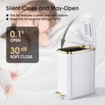 CEROELDA Small Bathroom Trash Can with Lid Soft Close-5L/1.3 Gal Slim Garbage Can-Metal Step Wastebasket-Rectangle Narrow Waste Bin for Office, Bedroom, Toilet, Live Room (White) by CEROELDA