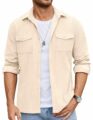 COOFANDY Men’s Button Down Waffle Shirt Jacket Casual Long Sleeve Shacket Lightweight Overshirts with Flap Pockets by COOFANDY