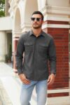 COOFANDY Men's Button Down Waffle Shirt Jacket Casual Long Sleeve Shacket Lightweight Overshirts with Flap Pockets by COOFANDY