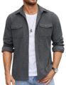 COOFANDY Men’s Button Down Waffle Shirt Jacket Casual Long Sleeve Shacket Lightweight Overshirts with Flap Pockets by COOFANDY