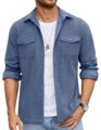 COOFANDY Men’s Button Down Waffle Shirt Jacket Casual Long Sleeve Shacket Lightweight Overshirts with Flap Pockets by COOFANDY