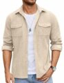 COOFANDY Men’s Button Down Waffle Shirt Jacket Casual Long Sleeve Shacket Lightweight Overshirts with Flap Pockets by COOFANDY