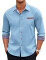 COOFANDY Men’s Casual Dress Shirt Button Down Shirts Long-Sleeve Plaid Collar Denim Work Shirt by COOFANDY