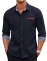COOFANDY Men’s Casual Dress Shirt Button Down Shirts Long-Sleeve Plaid Collar Denim Work Shirt by COOFANDY