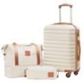 COOLIFE Luggage Carry On Luggage Suitcase Softside Wheeled Luggage Lightweight Rolling Travel Bag, White, 3 Piece Set (DB/TB/20), Luggage Set with Bags by Coolife