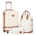 Coolife Suitcase Set 3 Piece Luggage Set Carry On Travel Luggage TSA Lock Spinner Wheels Hardshell Lightweight Luggage Set(White, 3 piece set (BP/TB/20)) by Coolife